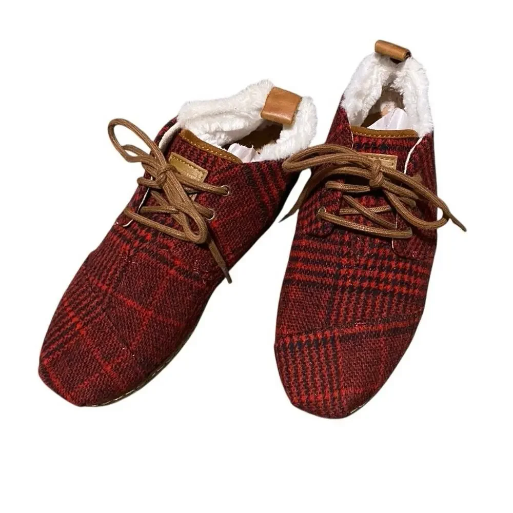 Tom’s Bota Red Plaid Canvas Ankle Boots - 5.5